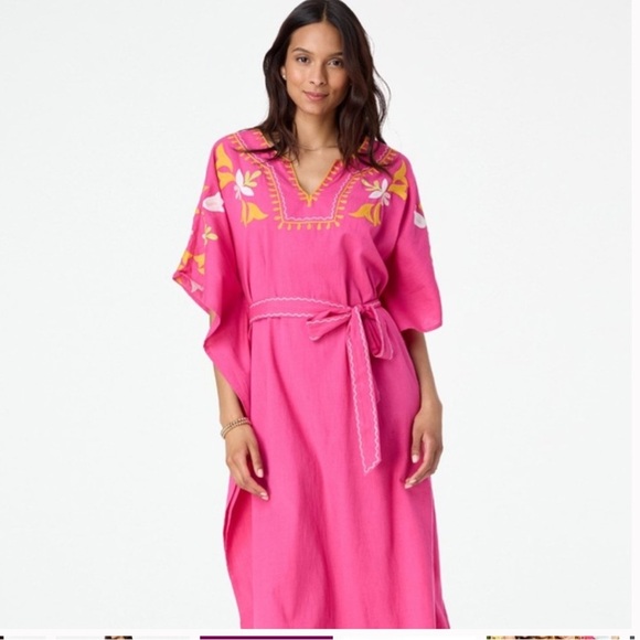 Roller Rabbit Embroidered Caftan Dress Small Boho Resort Wear, Beach Cover Up - Picture 3 of 14